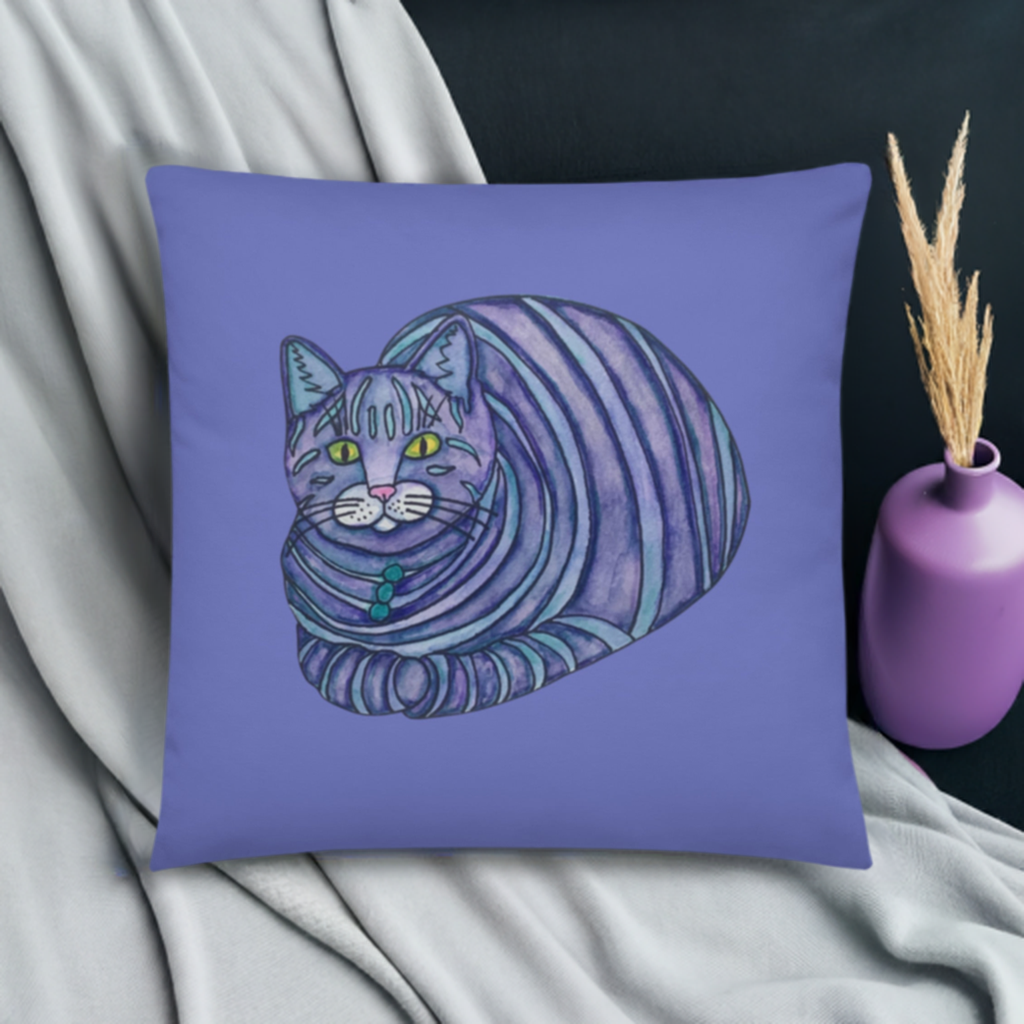 Big Blue Tabby Cat Pillow
