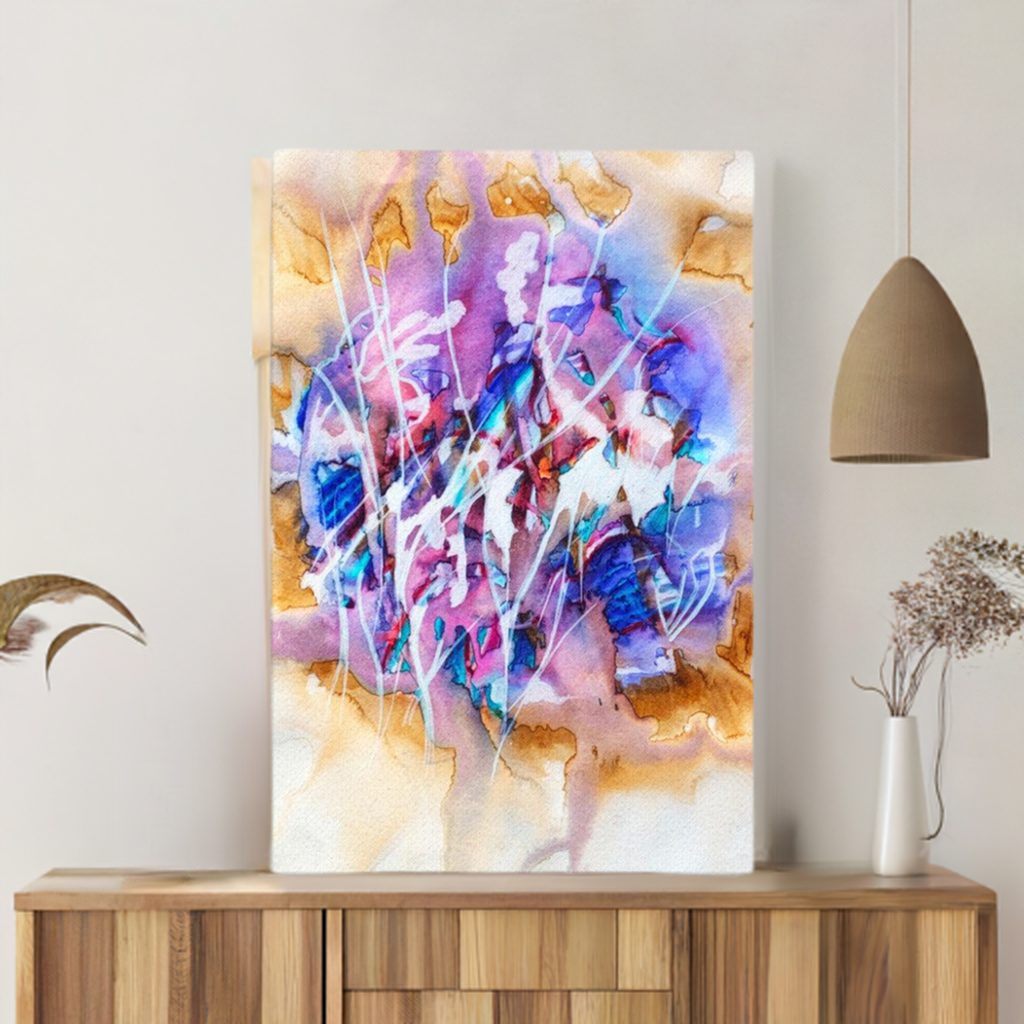 Synapse Canvas Print abstract expressionist art with vibrant colors on slim unframed canvas
