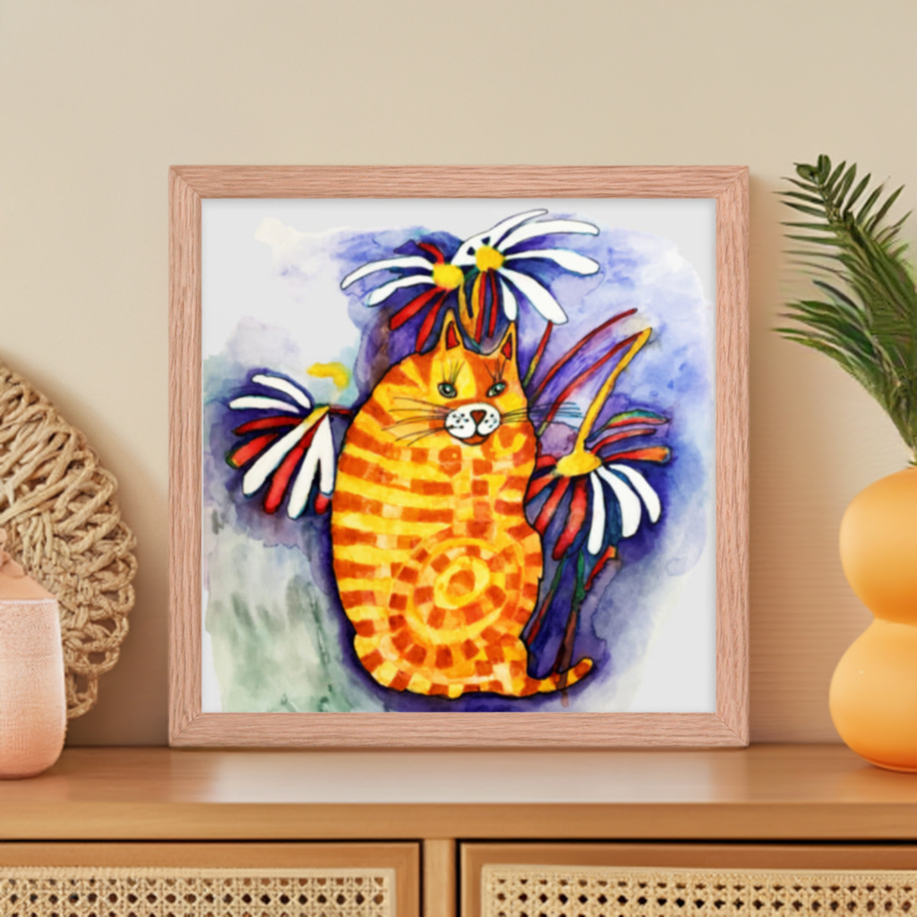 Flower Tabby Cat Framed Poster 12x12