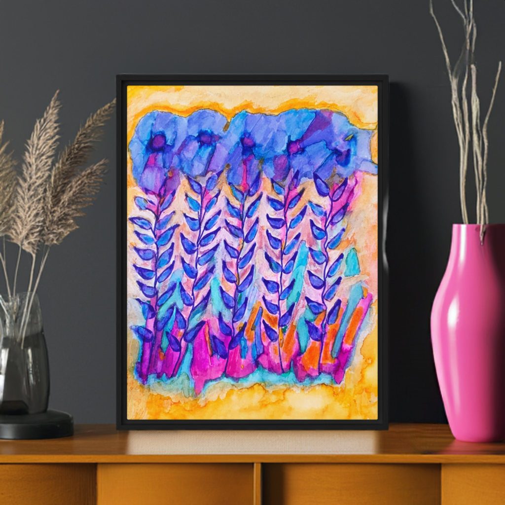 Blue Stems Framed Canvas