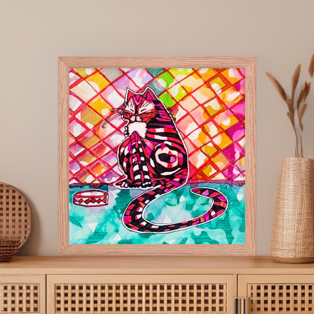 Cat Bowl Framed Poster 12x12