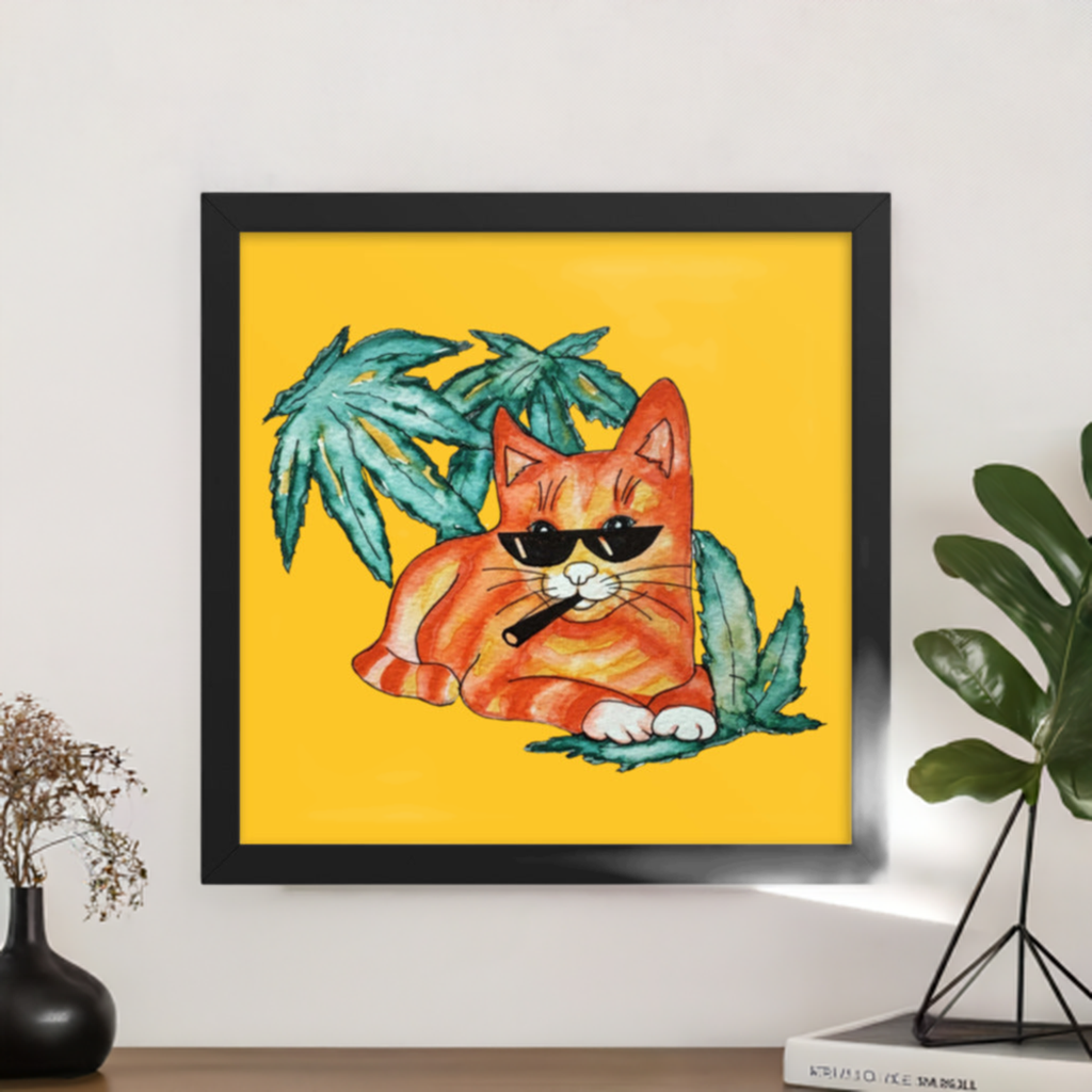 Cool Ginger Cat Black Framed Poster 12x12