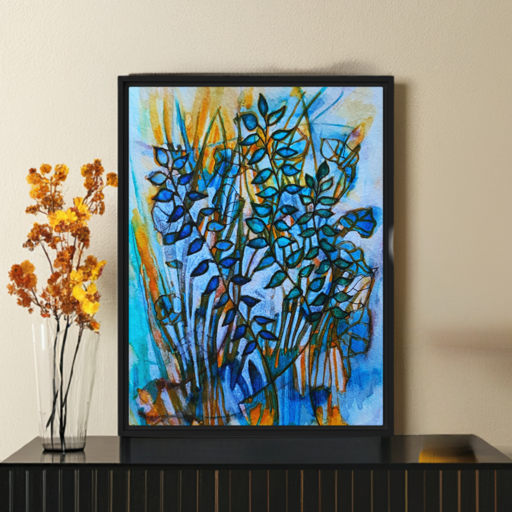 Sunset Leaves Abstract Framed Canvas