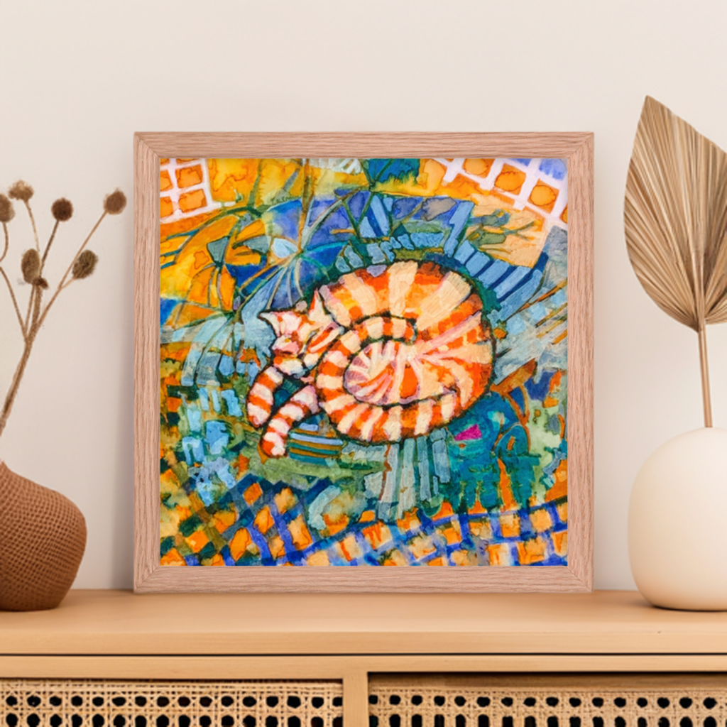 Sleeping Ginger Cat Framed Poster 12x12