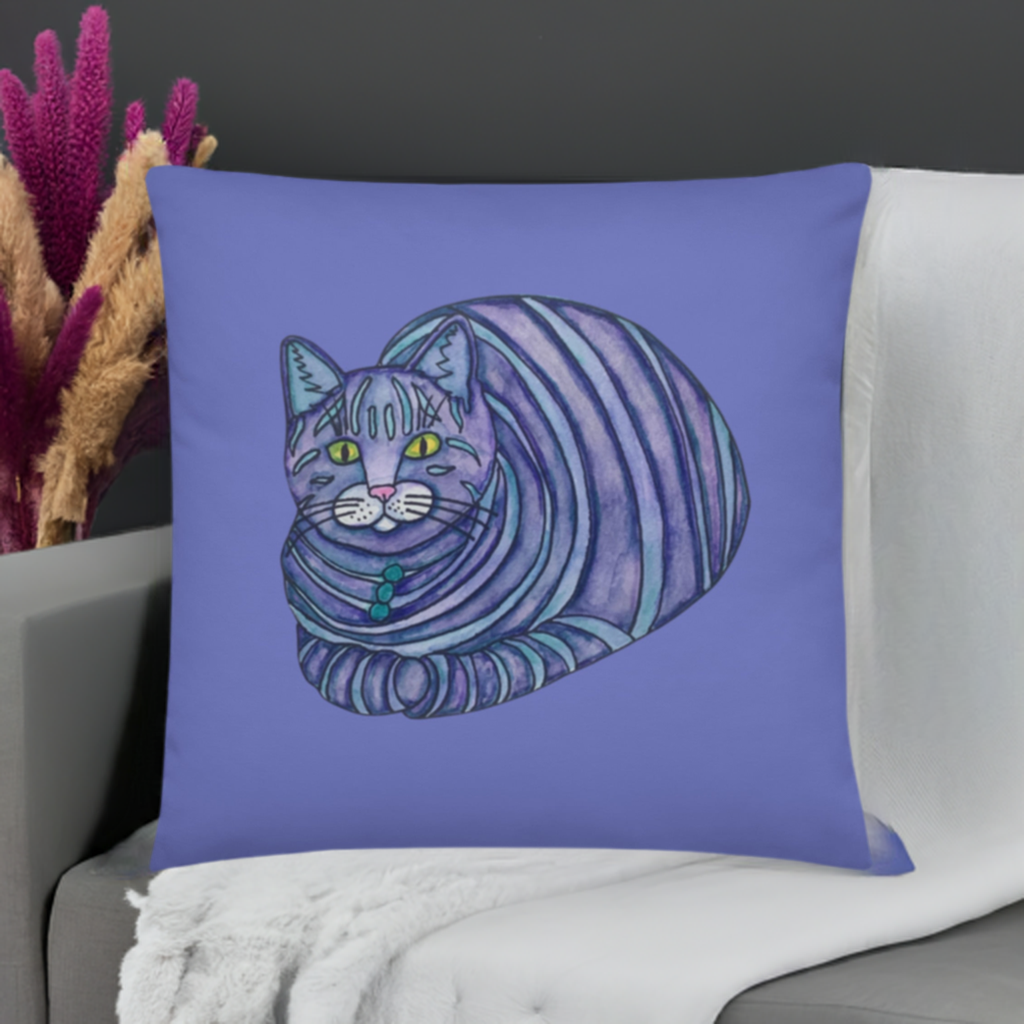 Big Blue Tabby Cat Pillow