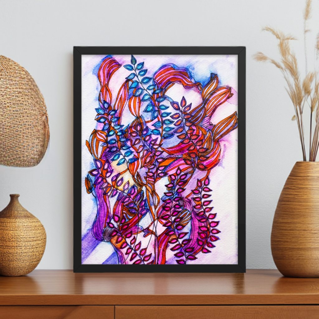 Orange Vine Leaves Abstract Framed poster