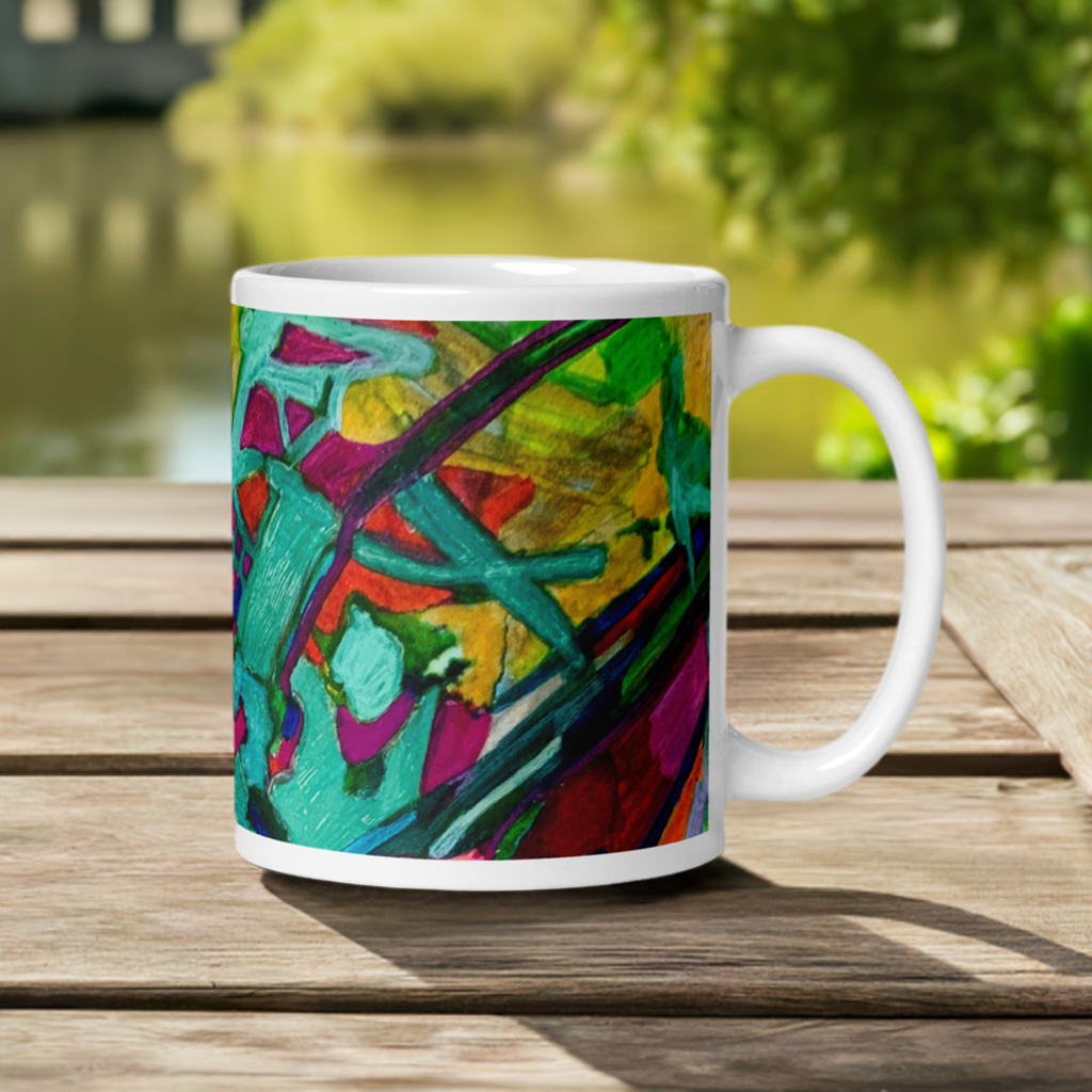 Overgrown Bridge White glossy mug