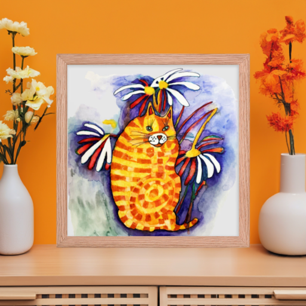 Flower Tabby Cat Framed Poster 12x12
