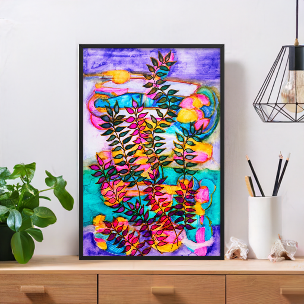 Neon Leaves Framed Poster