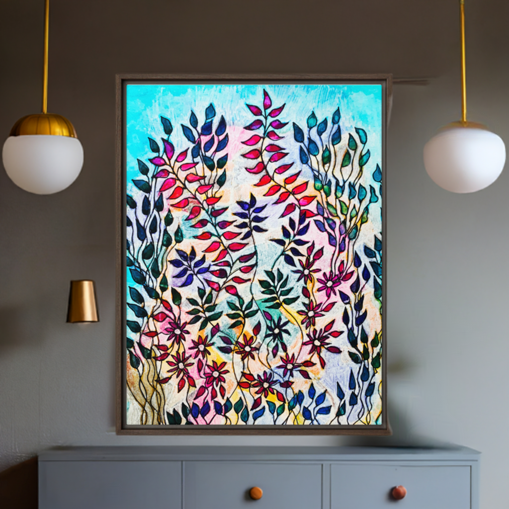 Flowering Leaves Framed Canvas