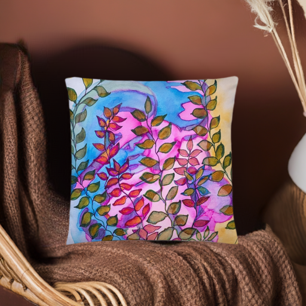 Evening Pink Leaves Abstract Pillow