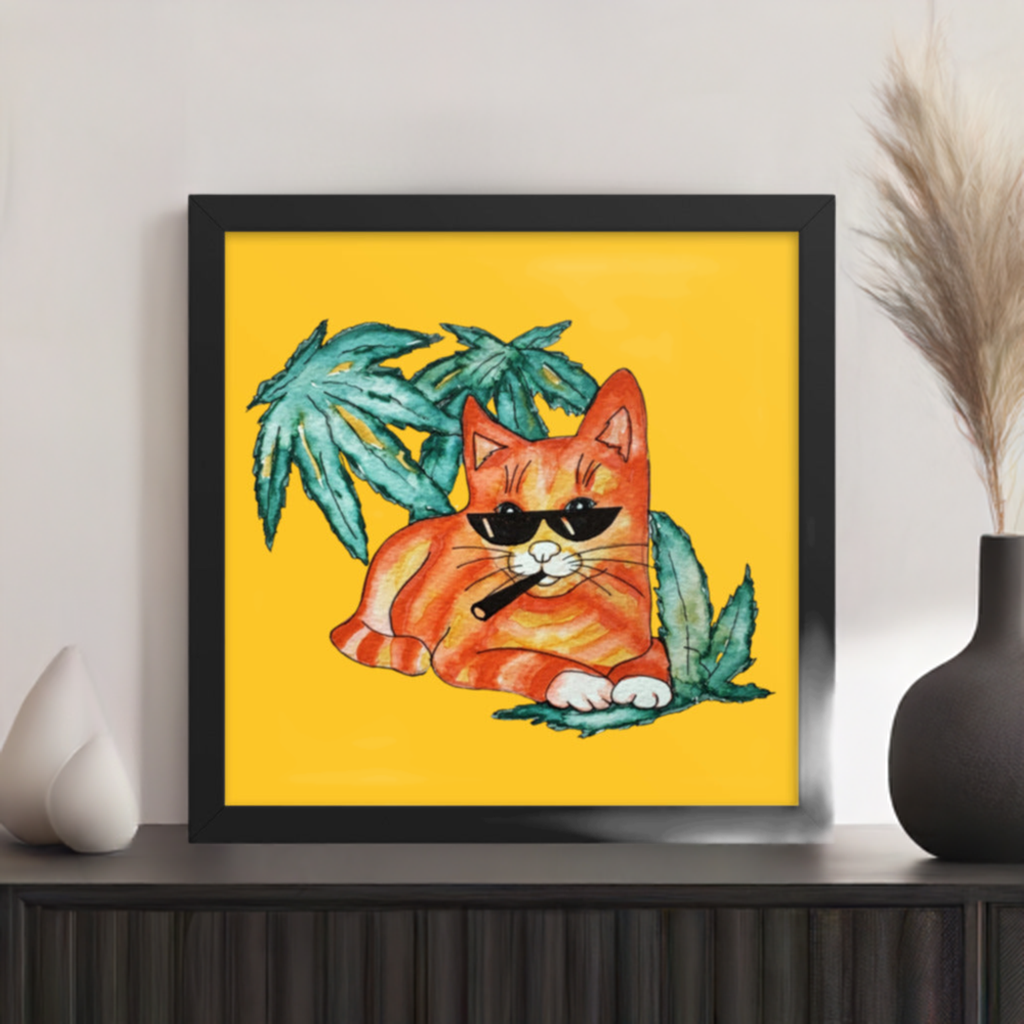 Cool Ginger Cat Black Framed Poster 12x12