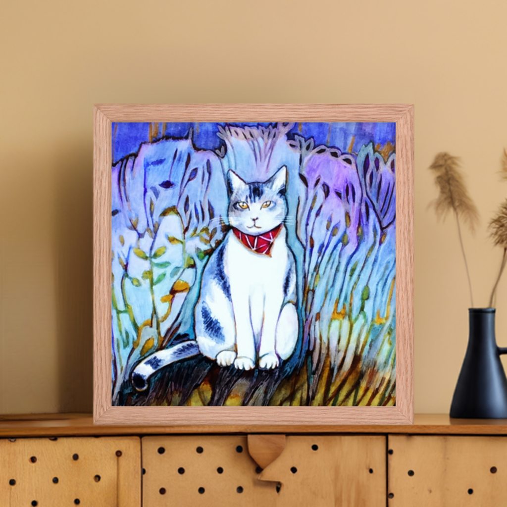 Cat in Scarf Framed Poster 12x12