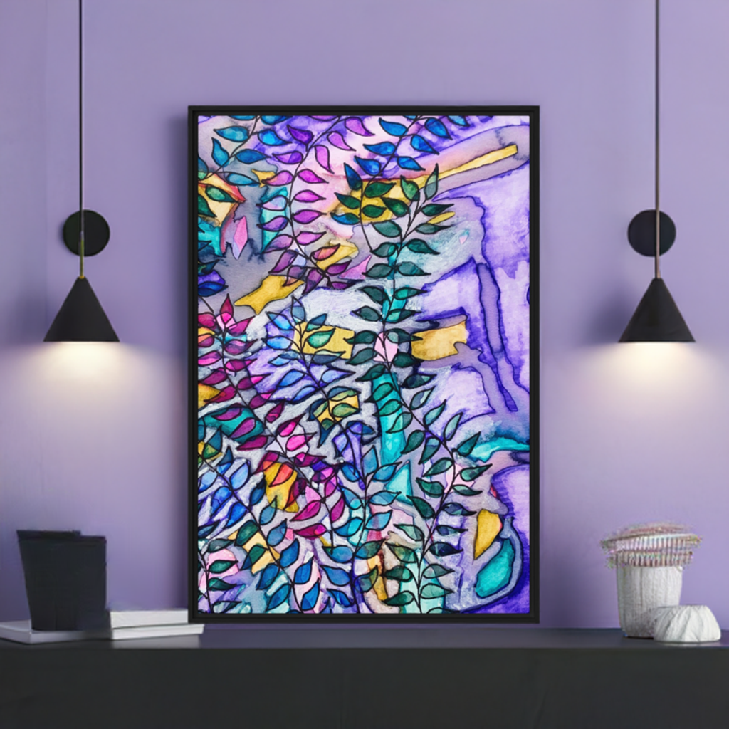 Purple Creek Leaves Framed Canvas