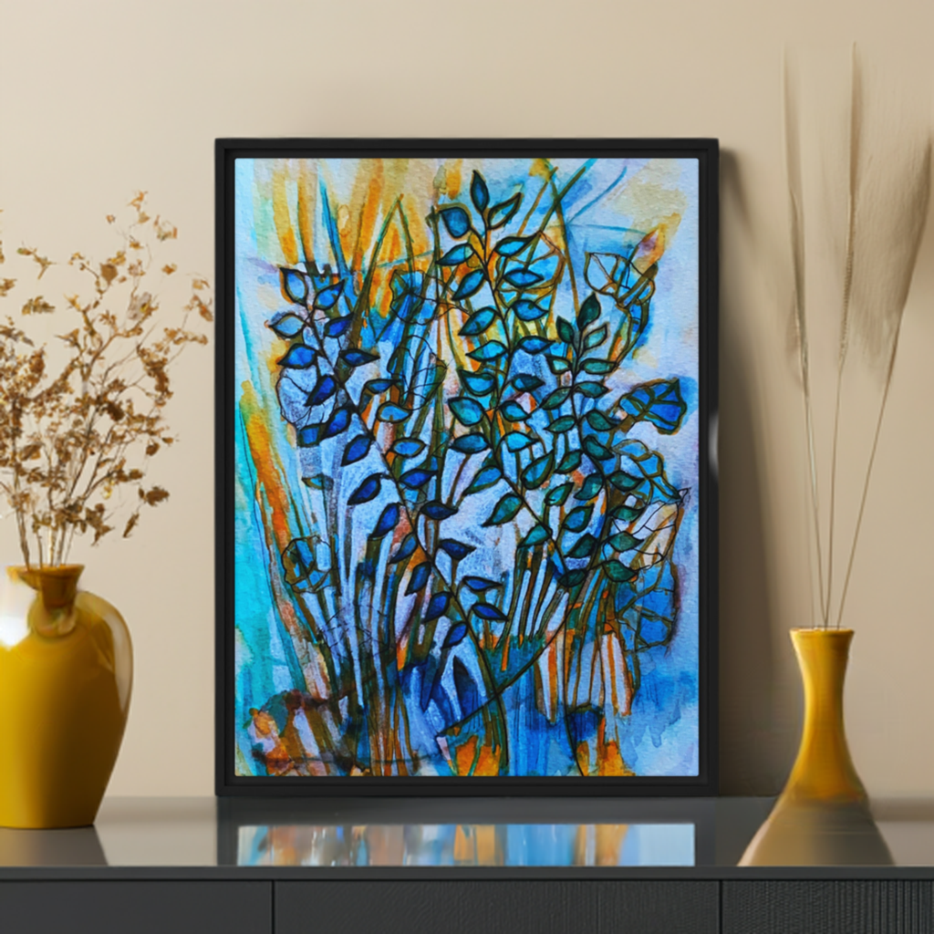 Sunset Leaves Abstract Framed Canvas