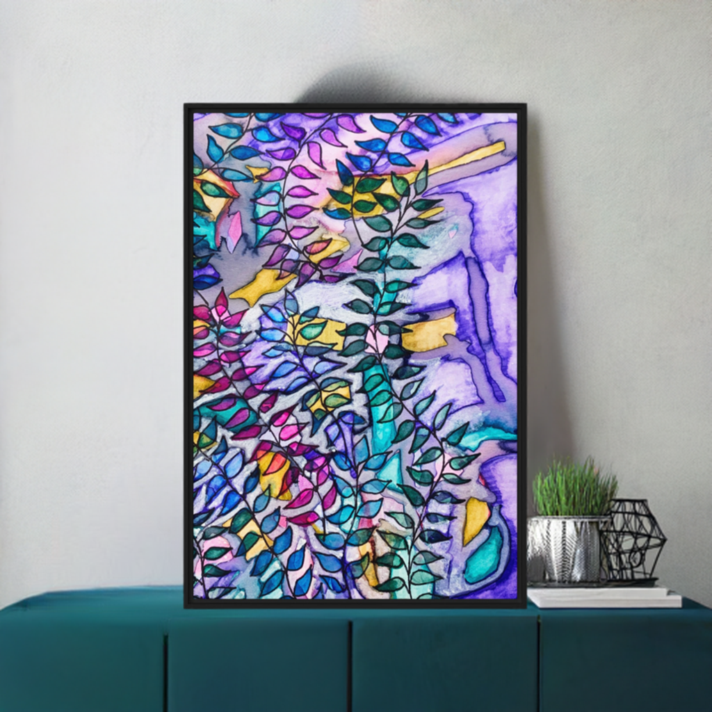 Purple Creek Leaves Framed Canvas