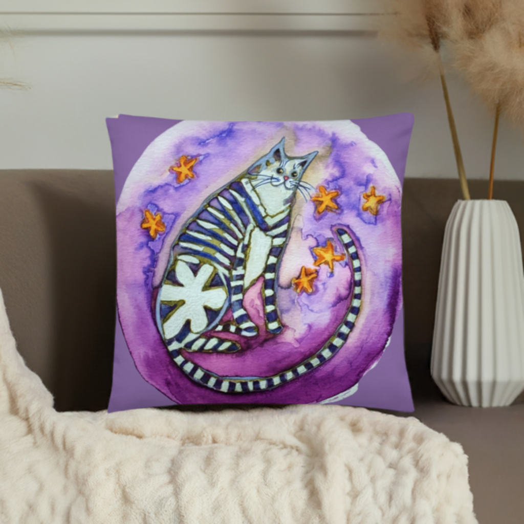 Striped Cat Moon Pillow