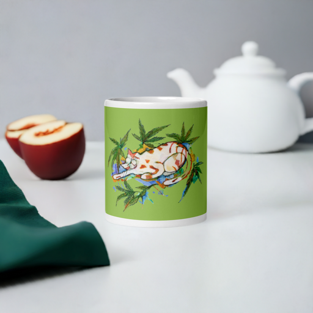 Green Leaf Cat Mug