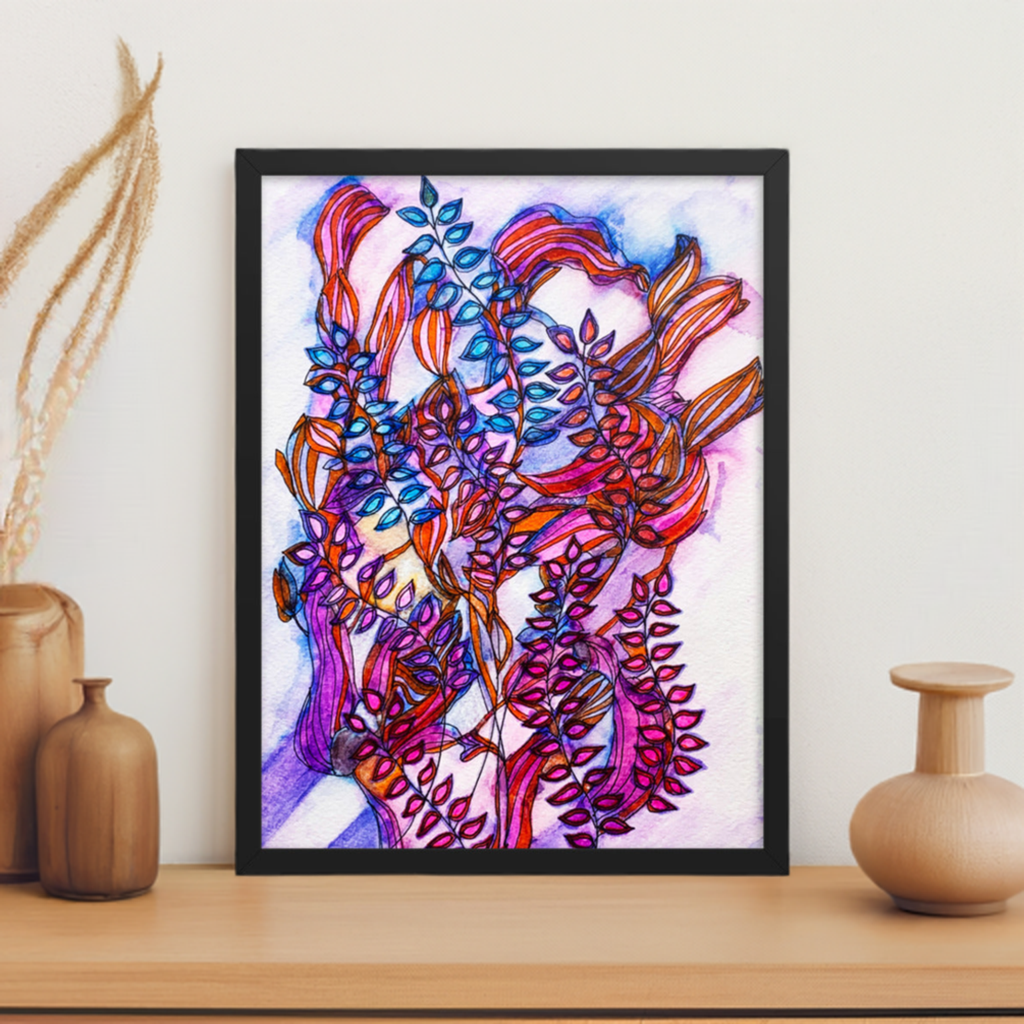 Orange Vine Leaves Abstract Framed poster