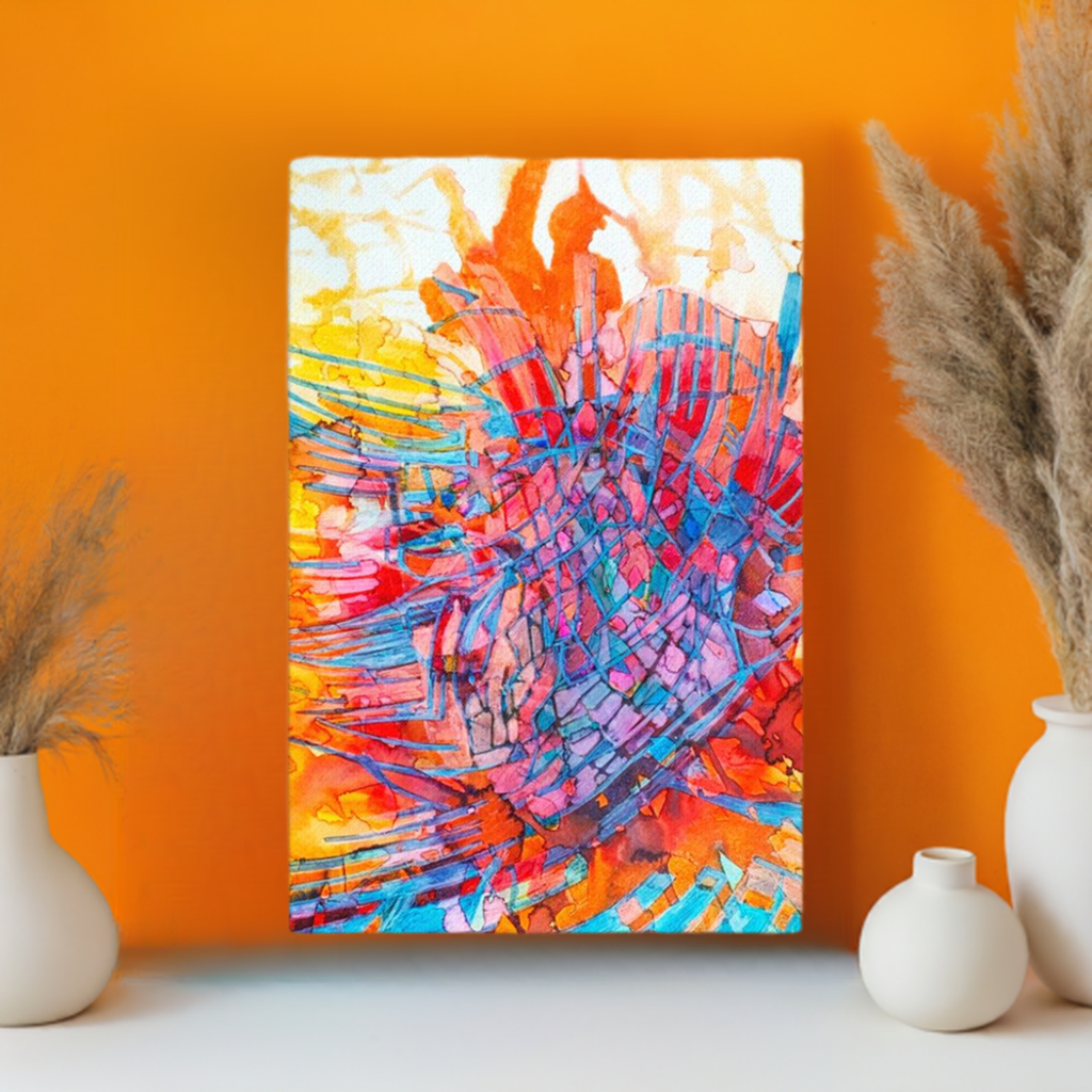 Fire Pit Abstract Canvas vibrant abstract painting with warm fiery colors on slim canvas print