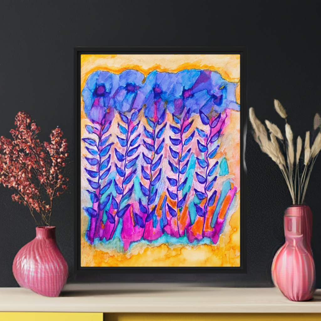 Blue Stems Framed Canvas