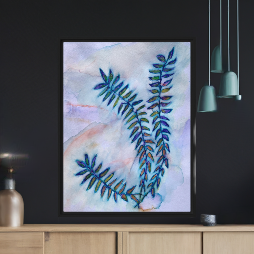 Quiet Blue Leaves Framed Canvas Print