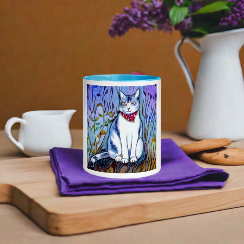 Cat in Scarf Mug with Color Inside