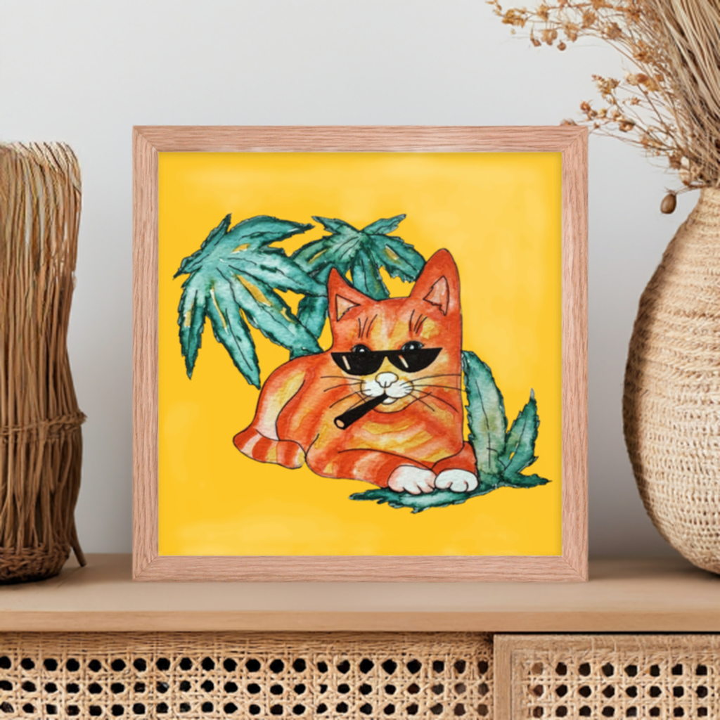 Cool Ginger Cat Wood Framed Poster 12x12