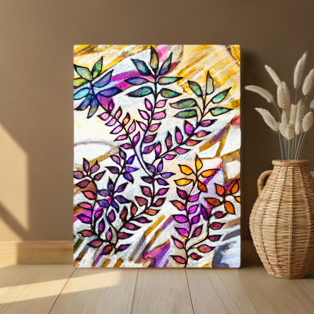 White Creek Leaves Canvas Print Unframed