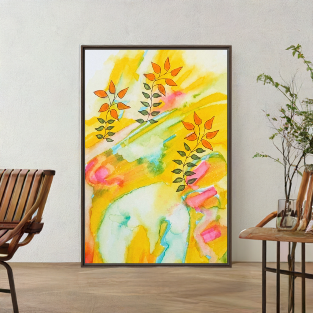 Sunny Leaves Abstract Framed Canvas