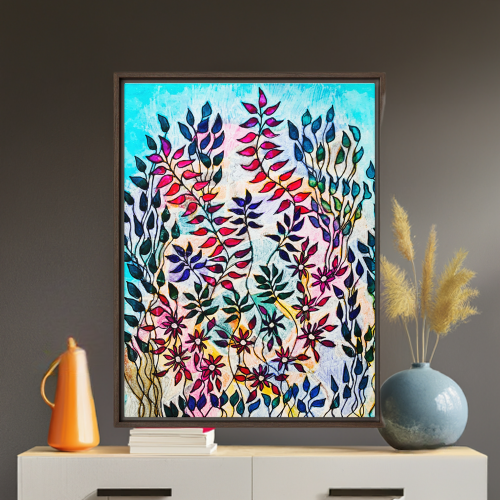 Flowering Leaves Framed Canvas