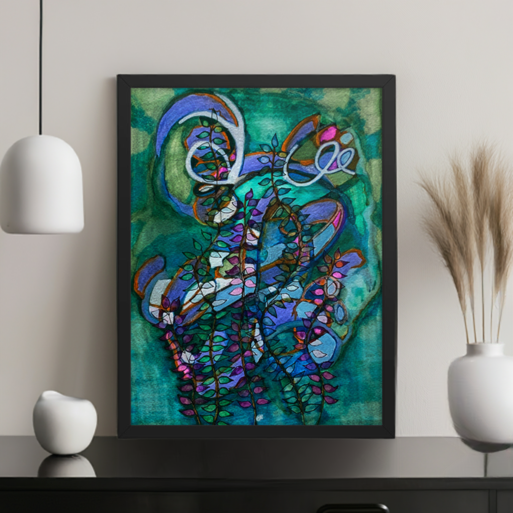 Night Glow Leaves Abstract Framed poster
