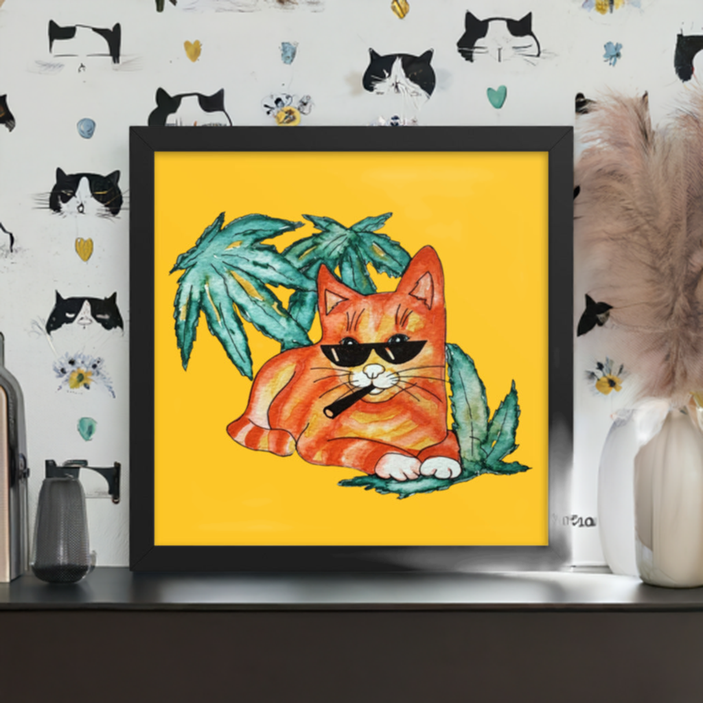 Cool Ginger Cat Black Framed Poster 12x12