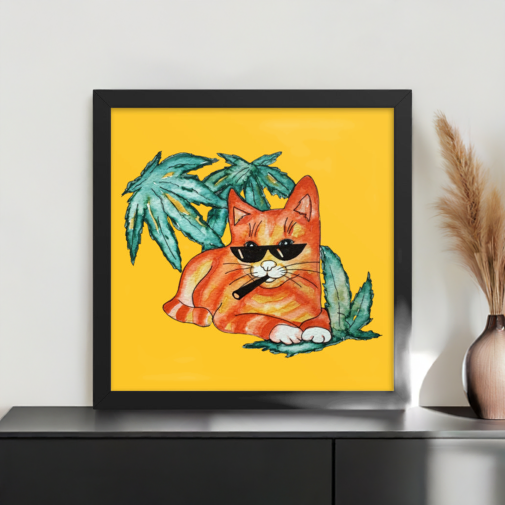 Cool Ginger Cat Black Framed Poster 12x12