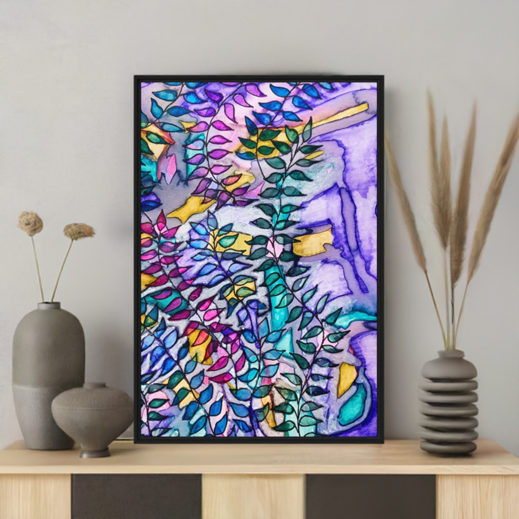 Purple Creek Leaves Framed Canvas