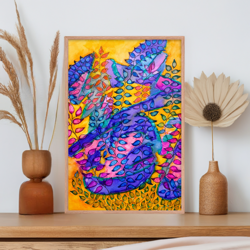 Sunrise Leaves Abstract Framed poster