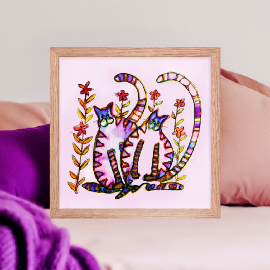Two Cats Framed Poster 12x12