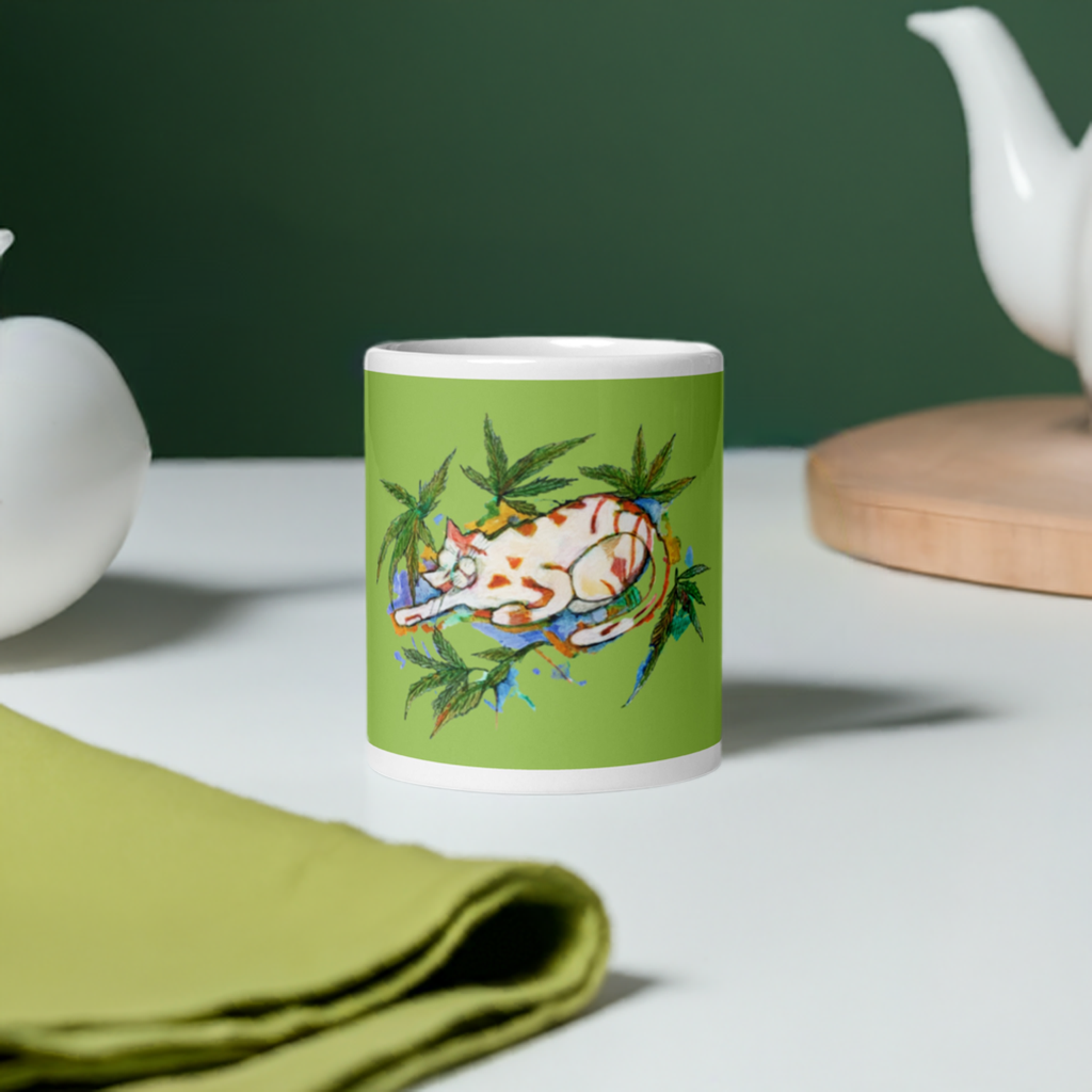 Green Leaf Cat Mug