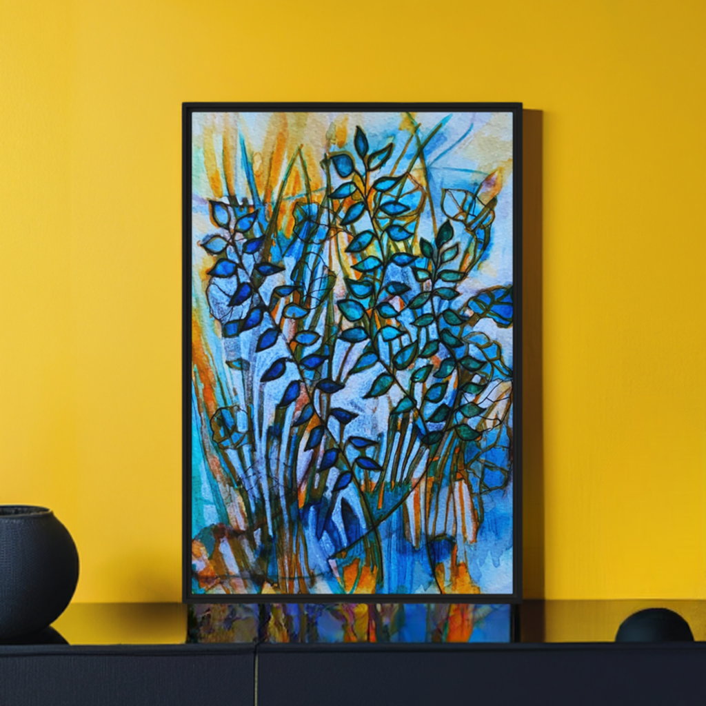 Sunset Leaves Abstract Framed Canvas