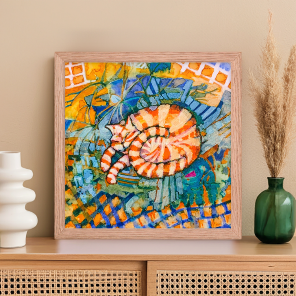 Sleeping Ginger Cat Framed Poster 12x12