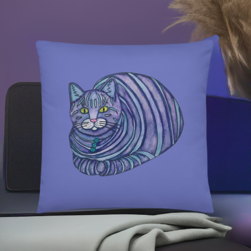 Big Blue Tabby Cat Pillow