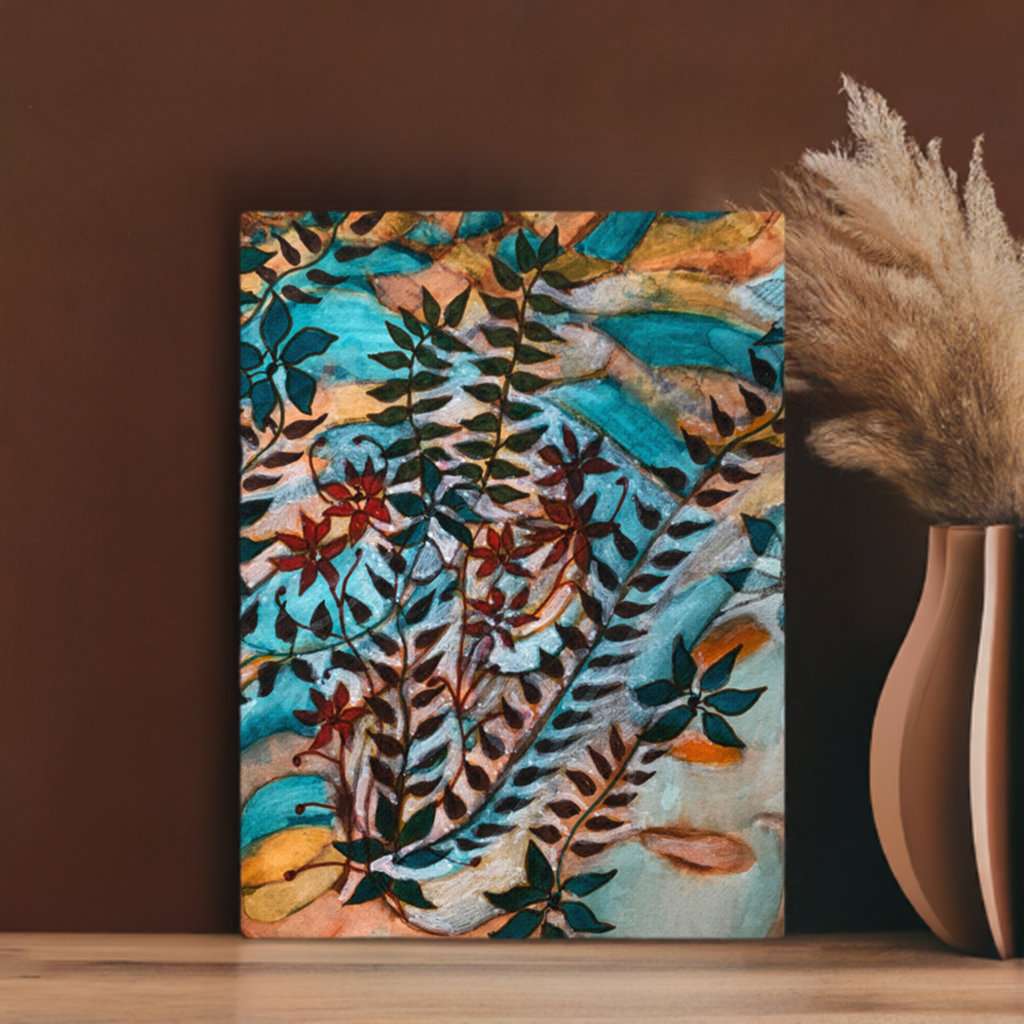 Teal Leaves Canvas Print Unframed