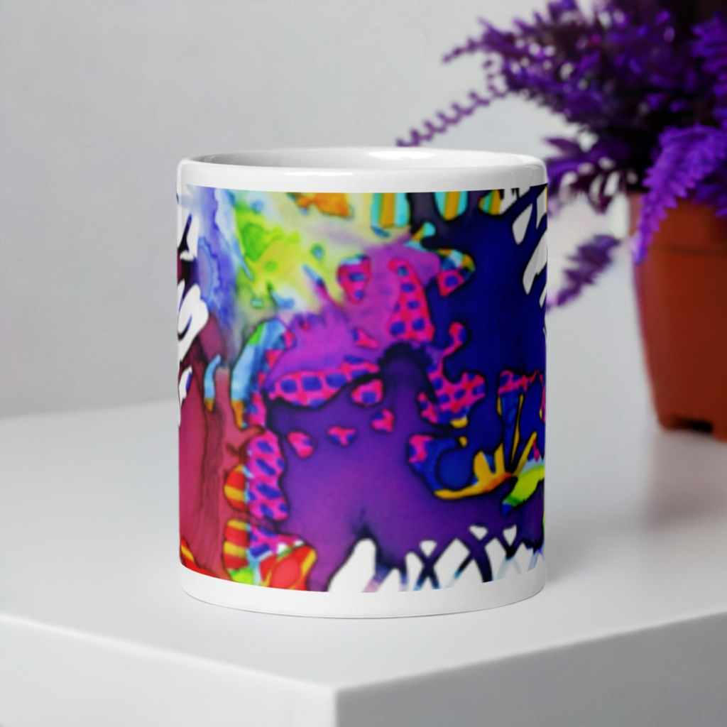 Tickles Abstract White glossy mug