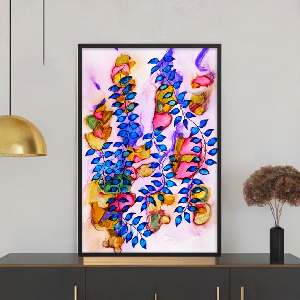 Royal Blue Leaves Framed poster
