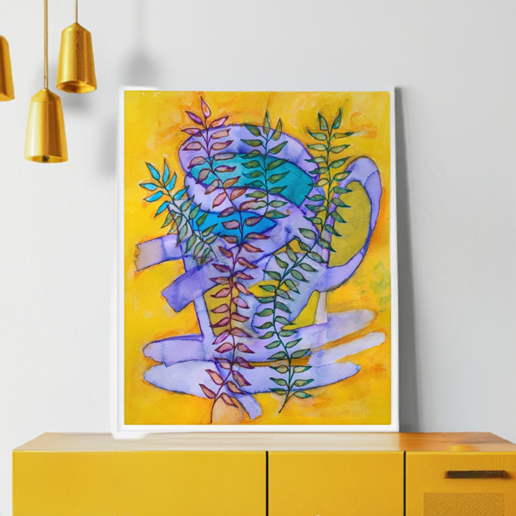 Copper Hour Leaves framed canvas print with colorful abstract leaves artwork by Joy Calonico