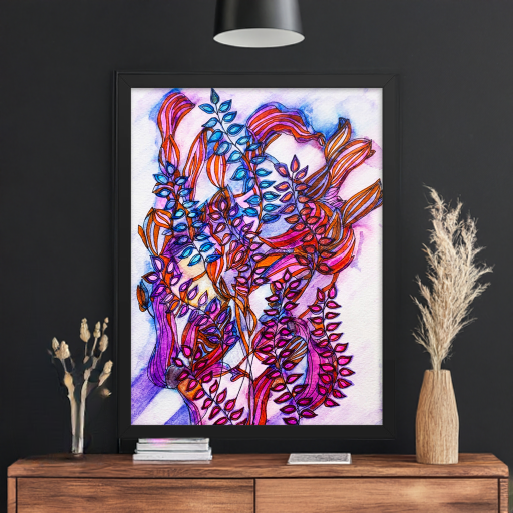 Orange Vine Leaves Abstract Framed poster