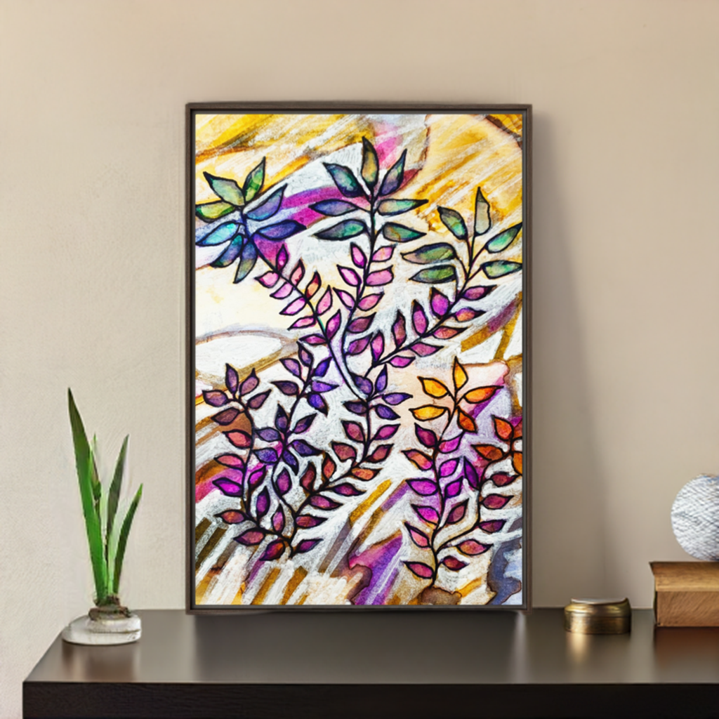 White Creek Leaves Framed canvas