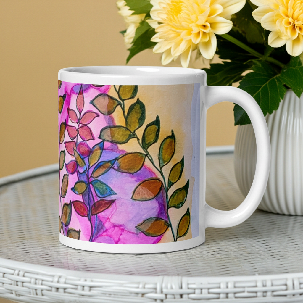 Pink Leaves Mug