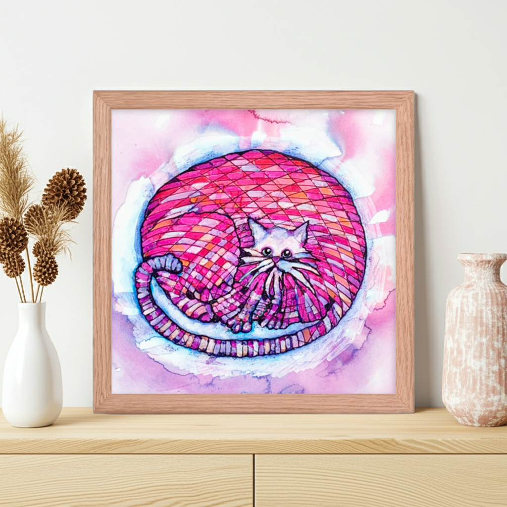 Big Pink Cat Framed Poster 12x12