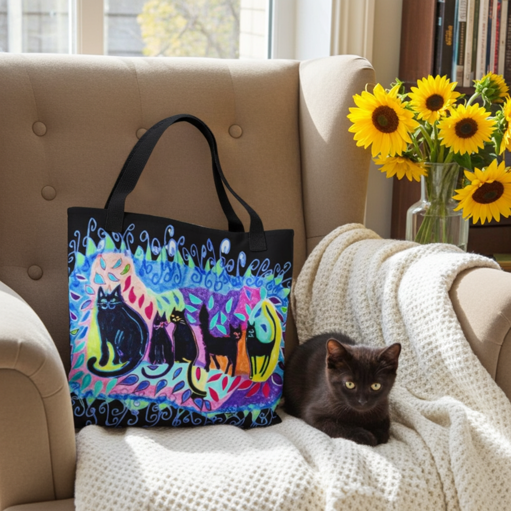 Five Black Cats Tote bag
